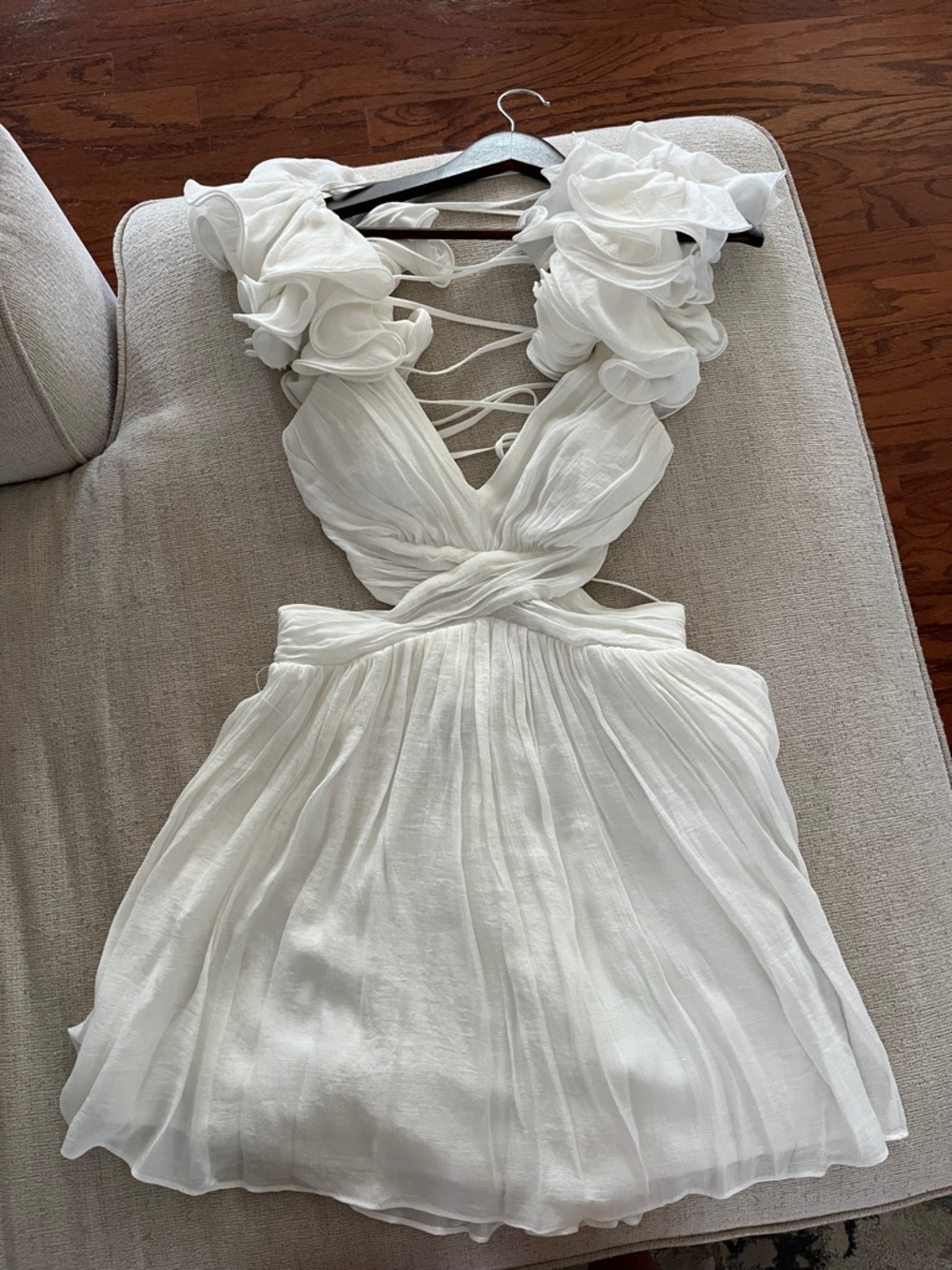 DO+BE White Ruffle Cutout Mini Dress